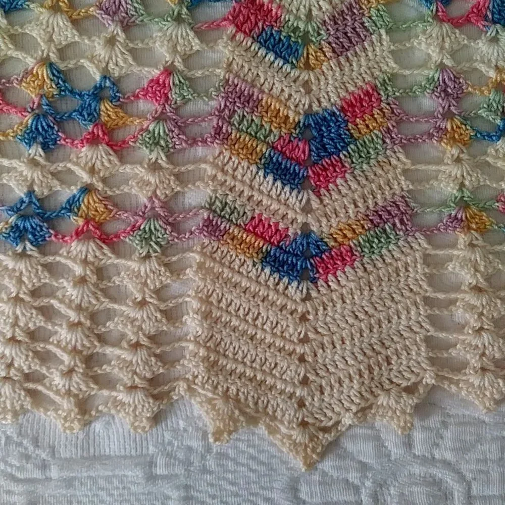 Vintage 1950s Hand Crocheted Hostess Half Aprons - Blue and White and Multicolor